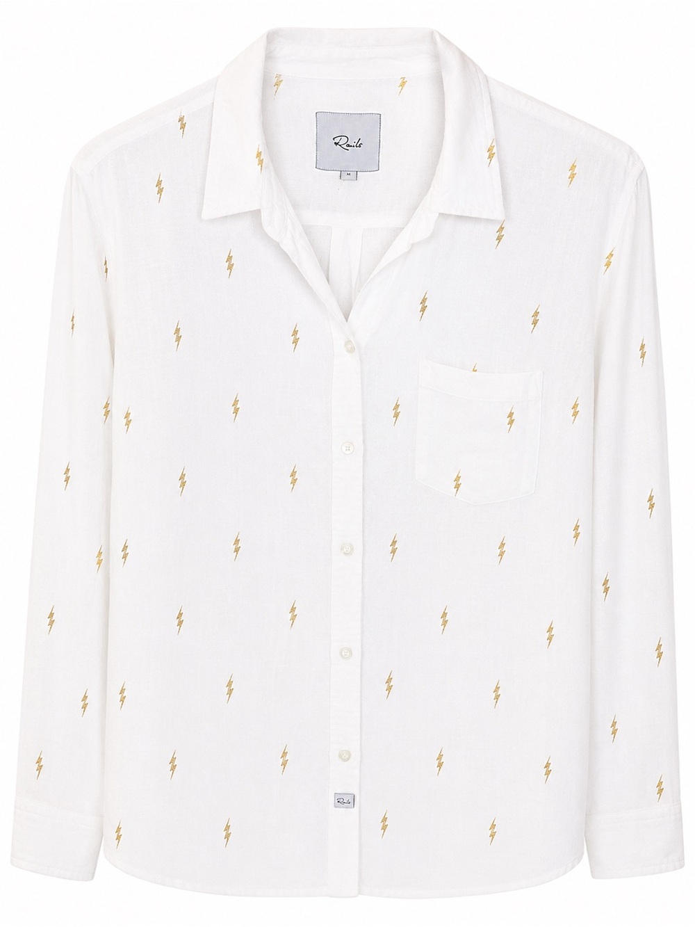Rails White Gold Lightning Bolt Linen Blend Button Down Shirt Size M - Picture 2 of 12